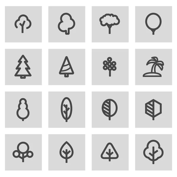 Conjunto de ícones de árvore de linha vetorial — Vetor de Stock