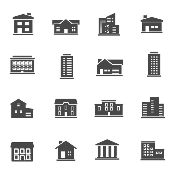 Set di icone di edifici neri vettoriali — Vettoriale Stock