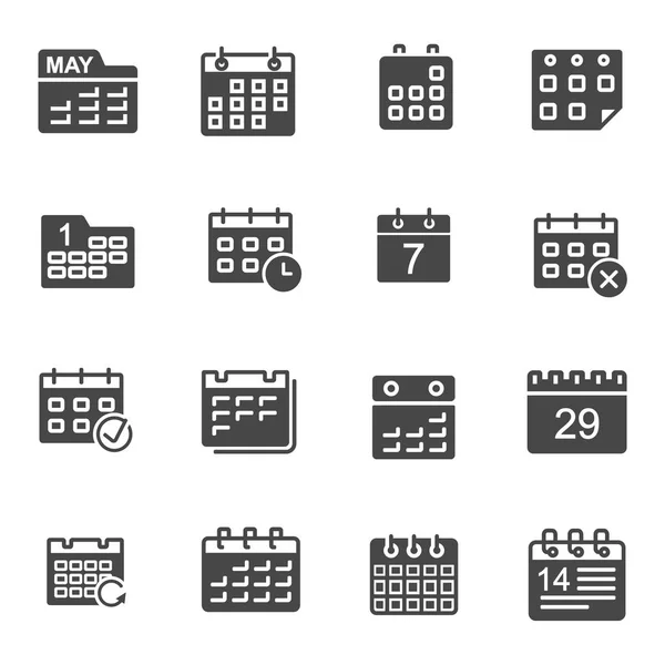 Vector black calendar icons set — Stock Vector