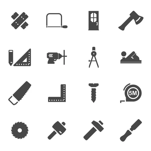 Set di icone di falegnameria nera vettoriale — Vettoriale Stock