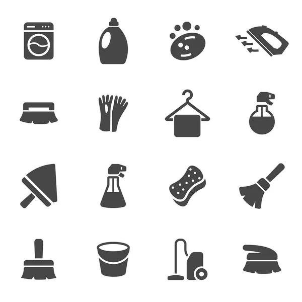 Conjunto de iconos de limpieza vectorial negro — Archivo Imágenes Vectoriales