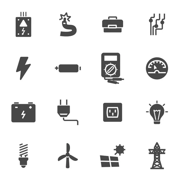 Conjunto de iconos de electricidad negro vectorial — Archivo Imágenes Vectoriales