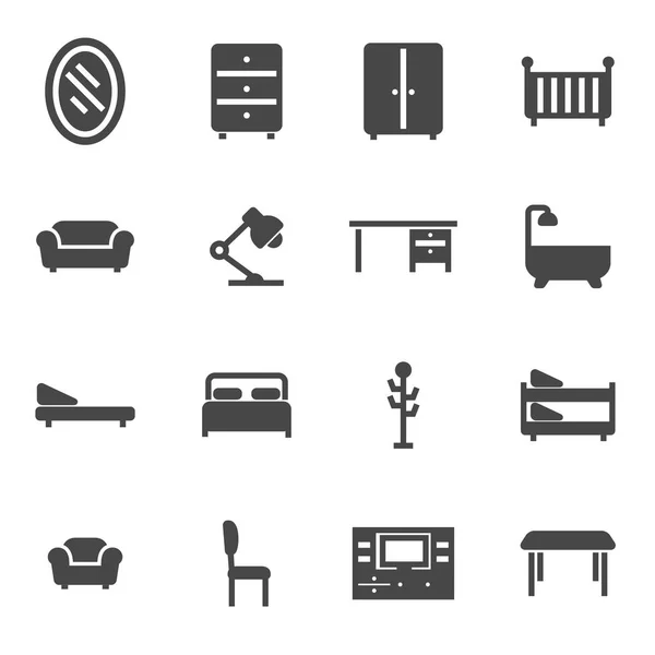 Vector black furniture icons set — Stock Vector