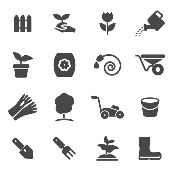 Conjunto de iconos de jardinería negro vectorial — Vector de stock