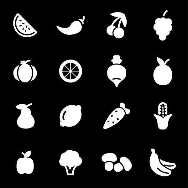 Vector white fruit and vegetables icons set — Stock Vector