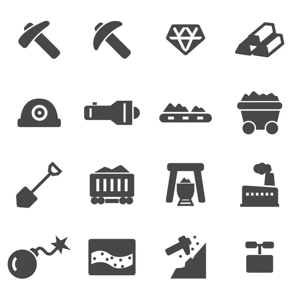 Vector zwarte mijnbouw icons set — Stockvector