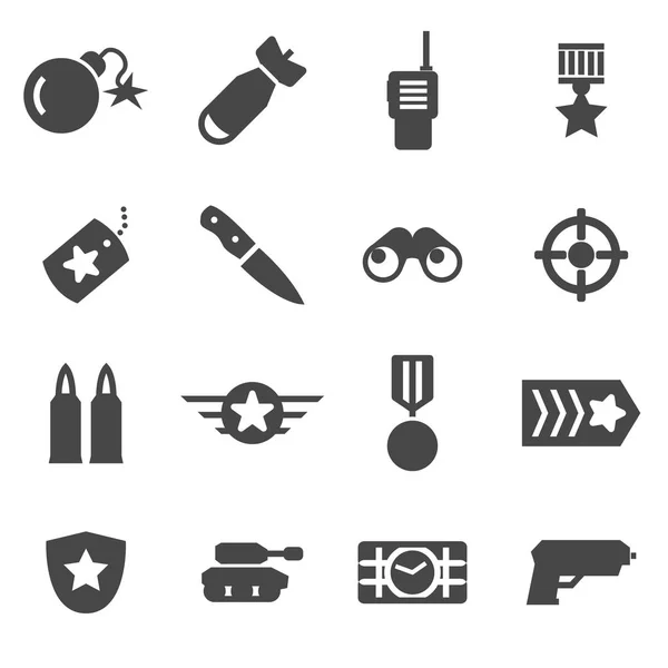 Conjunto de iconos militares negros vectoriales — Archivo Imágenes Vectoriales