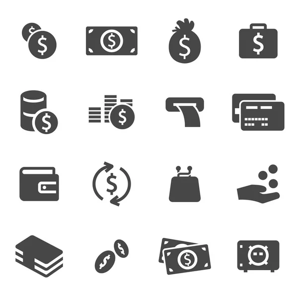 Vetor conjunto de ícones de dinheiro preto —  Vetores de Stock