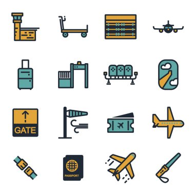 Vektör düz Havaalanı Icons set