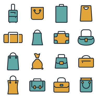Vektör düz çanta Icons set