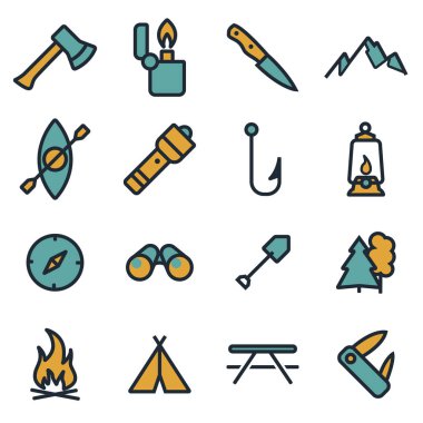 Vektör düz kamp Icons set