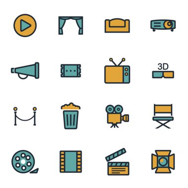 Vektör düz sinema Icons set