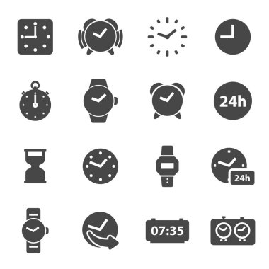 siyah vektör zaman Icons set