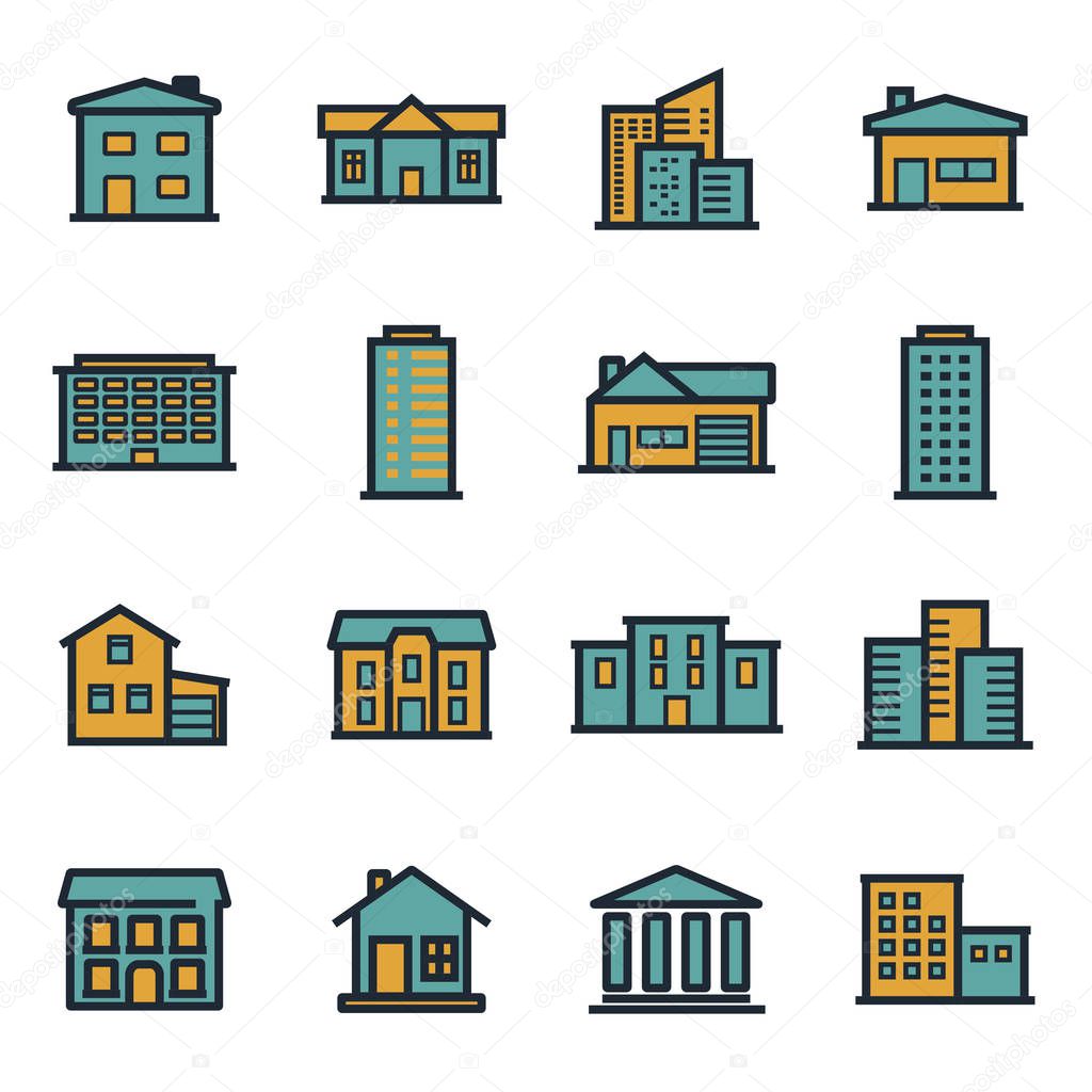 Vector flat buildings icons set