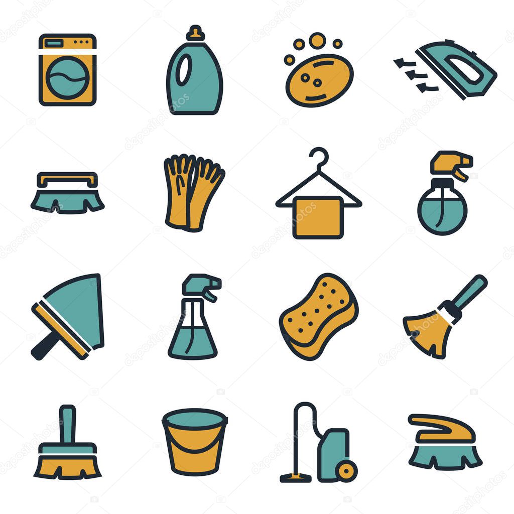 Vector flat cleaning icons set