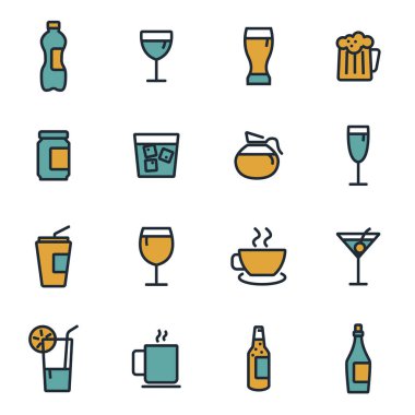 Vektör düz Icons set içecekler