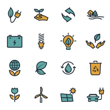 Vektör düz Eko Icons set