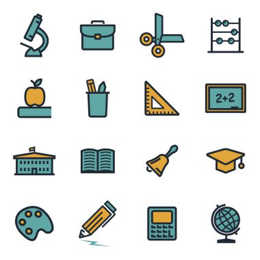 Vektör düz eğitim Icons set