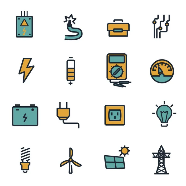 Vektör düz elektrik Icons set — Stok Vektör