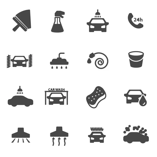 Vector black car wash icons set — Stock Vector