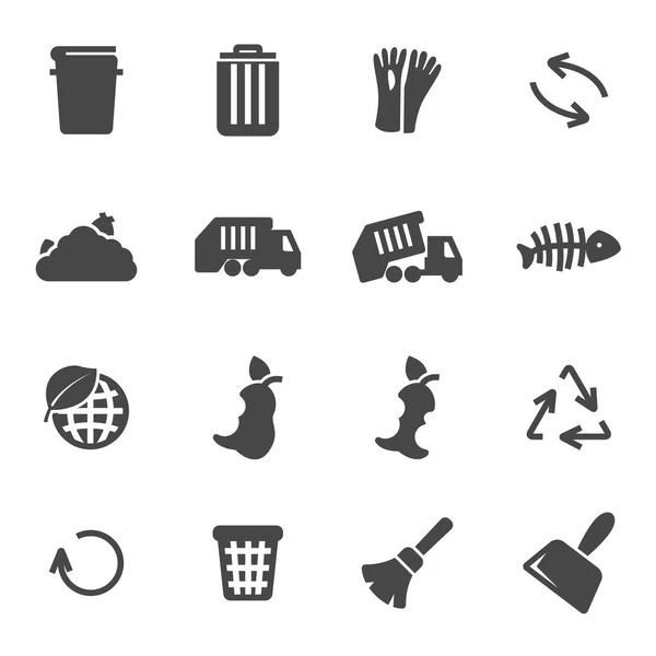 Vector black garbage icons set — Stock Vector