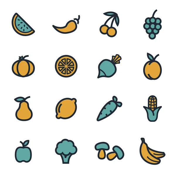 Vector flat fruit and vegetables icons set — Stock Vector