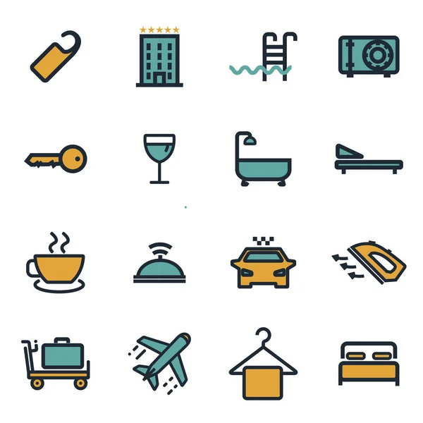 Vector flat hotel icons set — Stock Vector