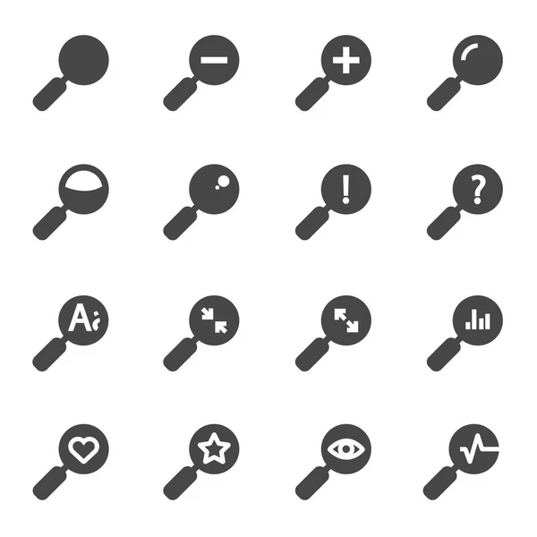 Conjunto de iconos de lupa negra vectorial — Vector de stock