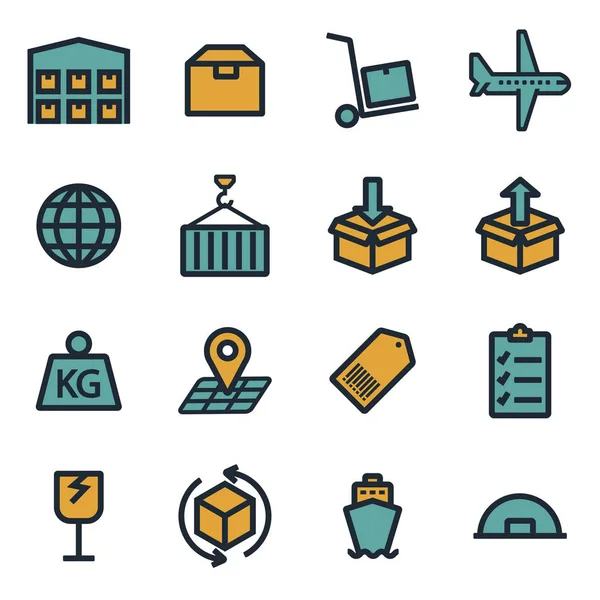 Vector flat logistics icons set — Stock Vector