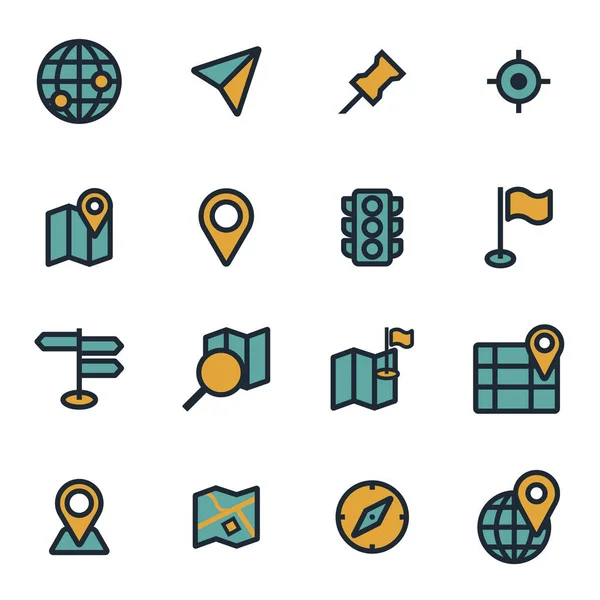 Vector plano mapa iconos conjunto — Vector de stock