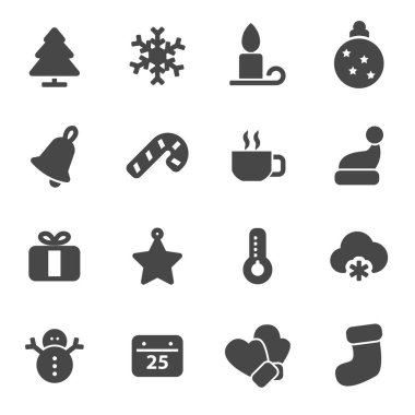 siyah vektör kış Icons set