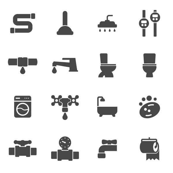 Vector black plumbing icons set — Stock Vector