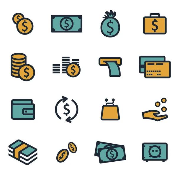 Vector platte geld icons set — Stockvector