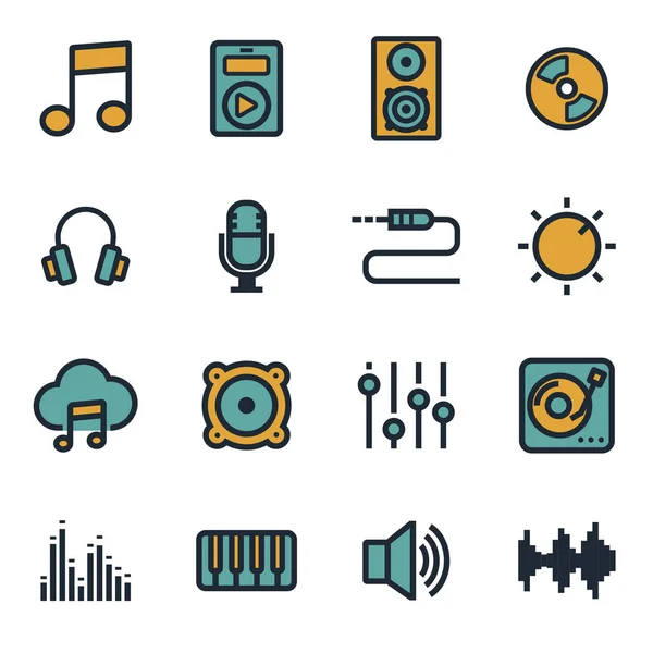 Conjunto de iconos de música plana vectorial — Vector de stock