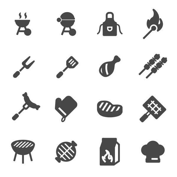 Conjunto de ícones de churrasco preto vetorial —  Vetores de Stock
