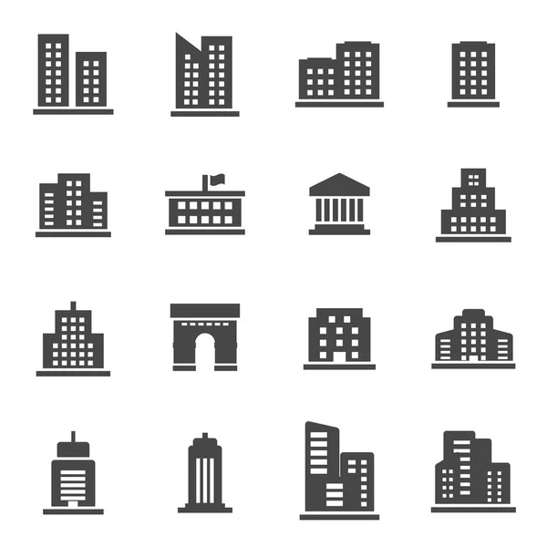 Conjunto de ícones de edifícios negros vetoriais — Vetor de Stock