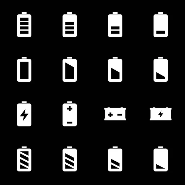 Conjunto de iconos de batería blanca vectorial — Archivo Imágenes Vectoriales
