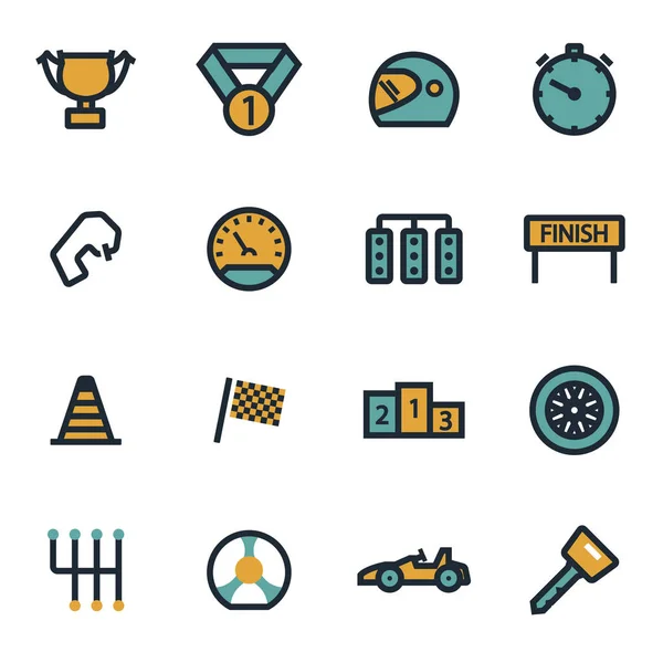 Vector flat racing icons set — Stock Vector