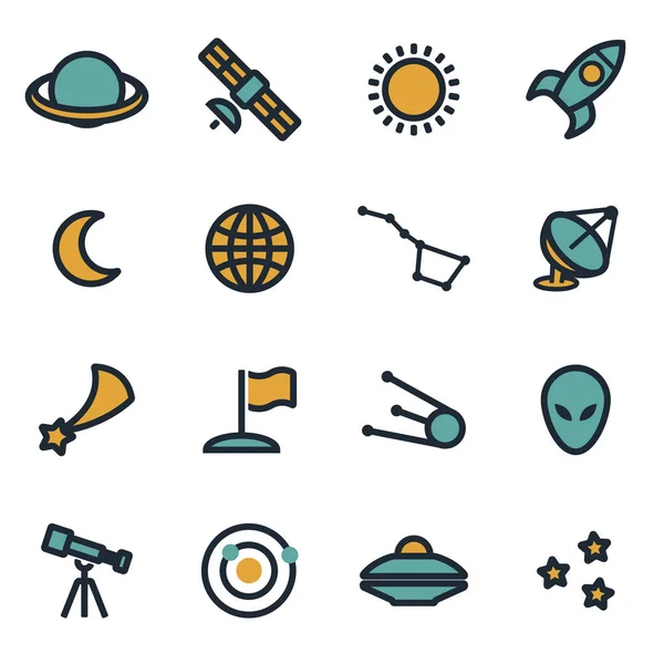 Vector flat space icons set — Stock Vector