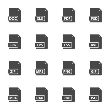 Vektör siyah dosya türü Icons set