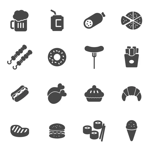 Vector black fastfood icons set — Stock Vector