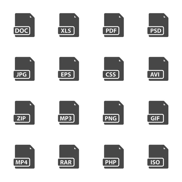 Conjunto de iconos de tipo de archivo negro vector — Archivo Imágenes Vectoriales