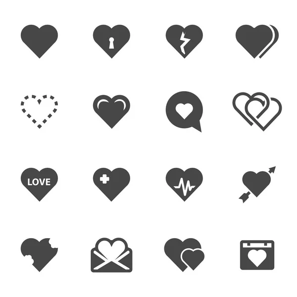 Conjunto de iconos de corazón negro vector — Vector de stock