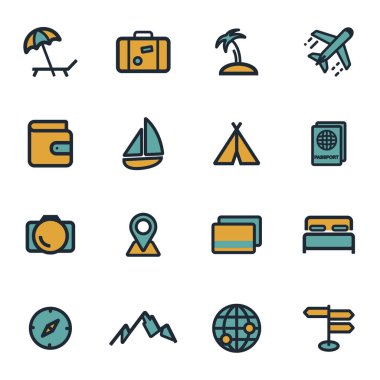 Vektör düz seyahat Icons set