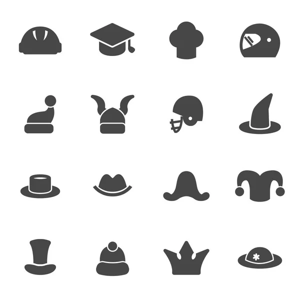 Ensemble d'icônes de casque et chapeau noir vectoriel — Image vectorielle