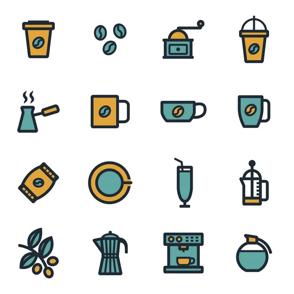 Plat koffie vector icons set — Stockvector