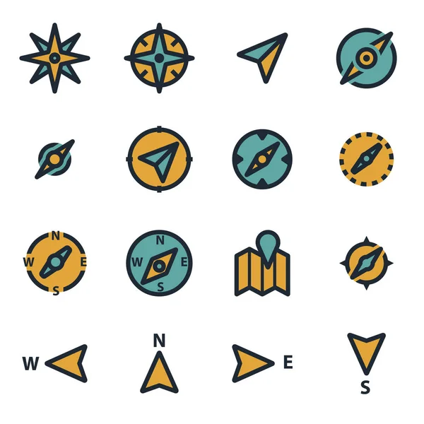 Conjunto de iconos de brújula plana vectorial — Vector de stock