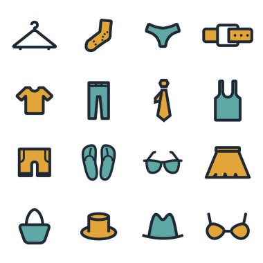 Vektör düz elbise Icons set