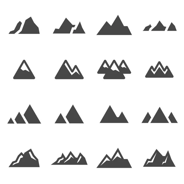 Vector negro montañas iconos conjunto — Vector de stock