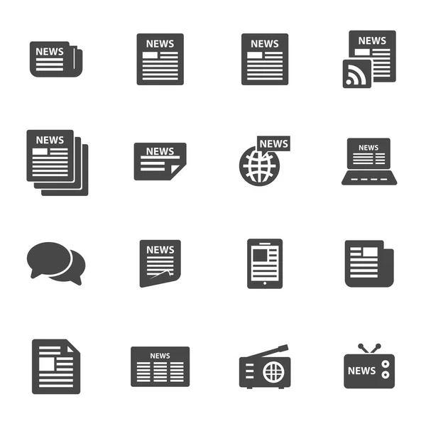 Conjunto de iconos de noticias negras vectoriales — Vector de stock